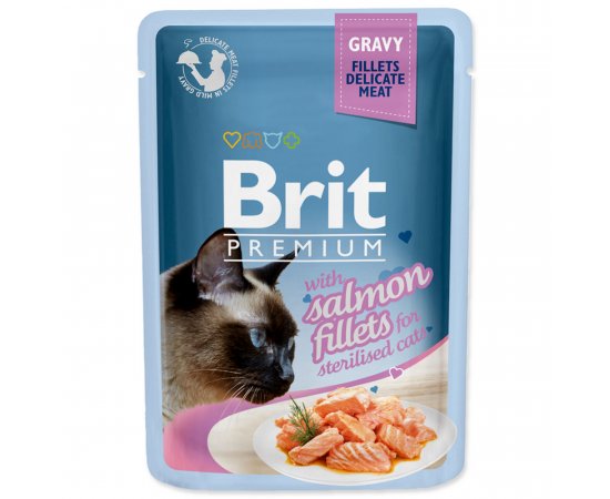 BRIT PREMIUM CAT TASAK DELICATE FILLETS IN GRAVY WITH SALMON FOR STERILISED 85G (293-111254)